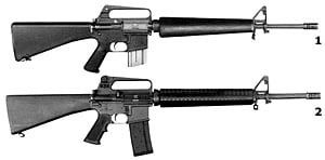 1) — M-16A1; 2) — M-16A2